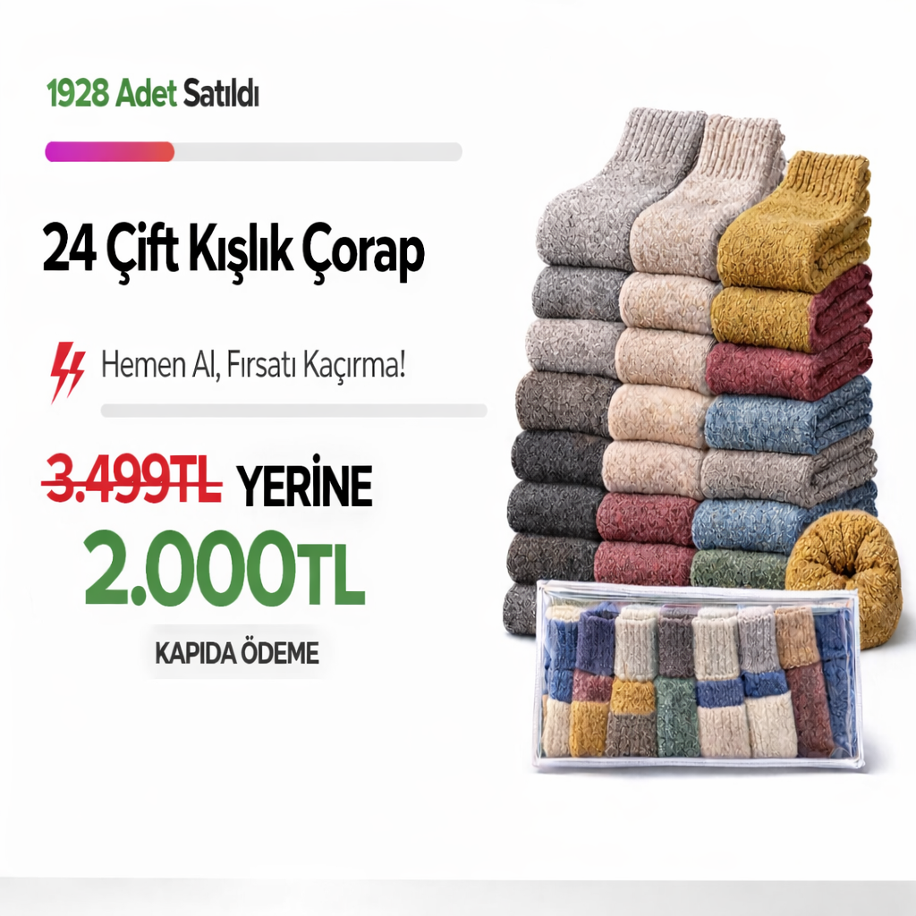 24 Çift Kışlık Kalın Çorap Seti
